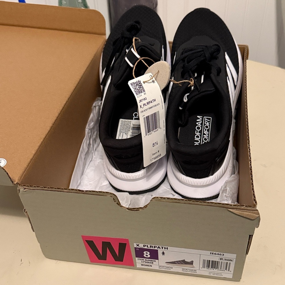 Adidas Woman’s Black X-PLRPATH Athletic Shoes with White Stripes - Picture 8 of 8